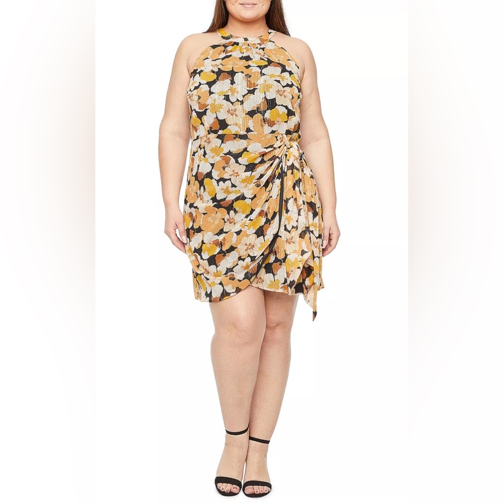 Melonie T Sleeveless Sheath Dress- Women Plus 3x- Yellow White Gold Floral‎